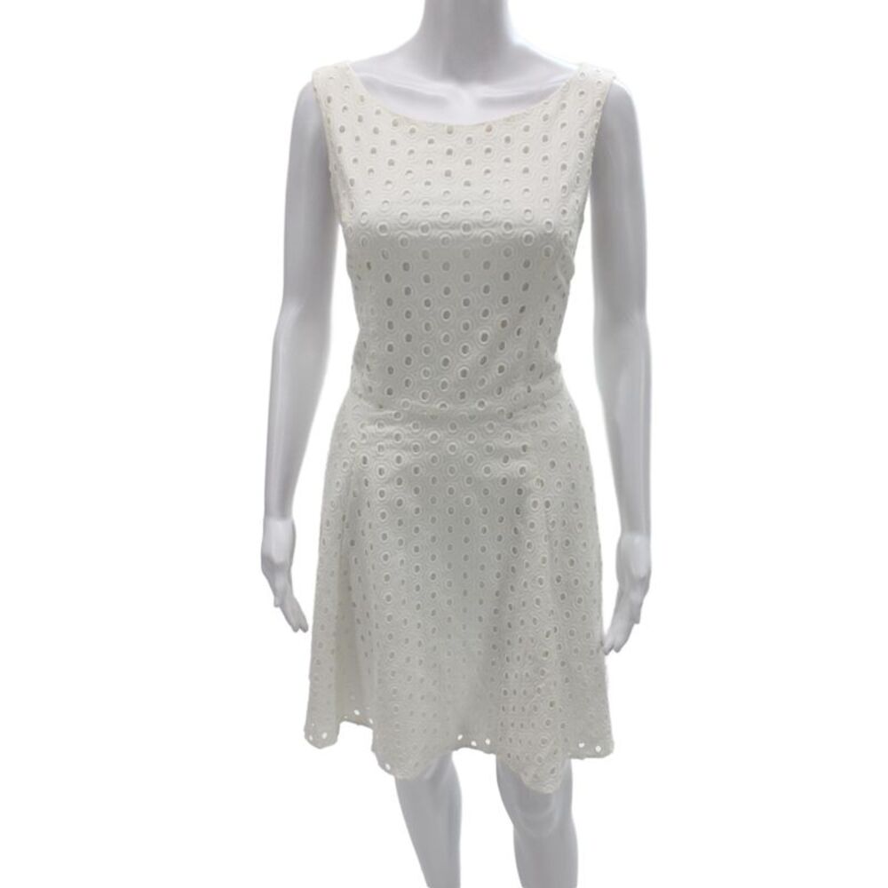 Amy Matto Women A-Line White Cotton Dress Sleeveless Boat Neck Mini Size 6